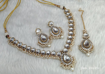 Gold White Kundan necklace Set/ kundan Indian jewellery kundan Uma sets