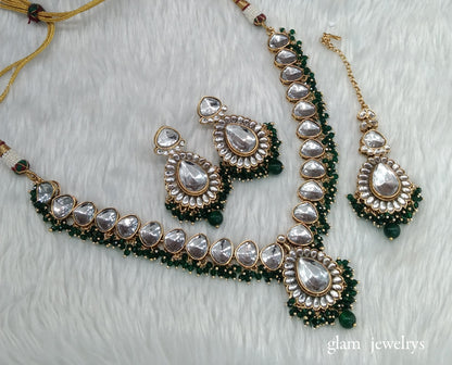 Green Kundan necklace Set/ kundan Indian jewellery kundan Uma sets