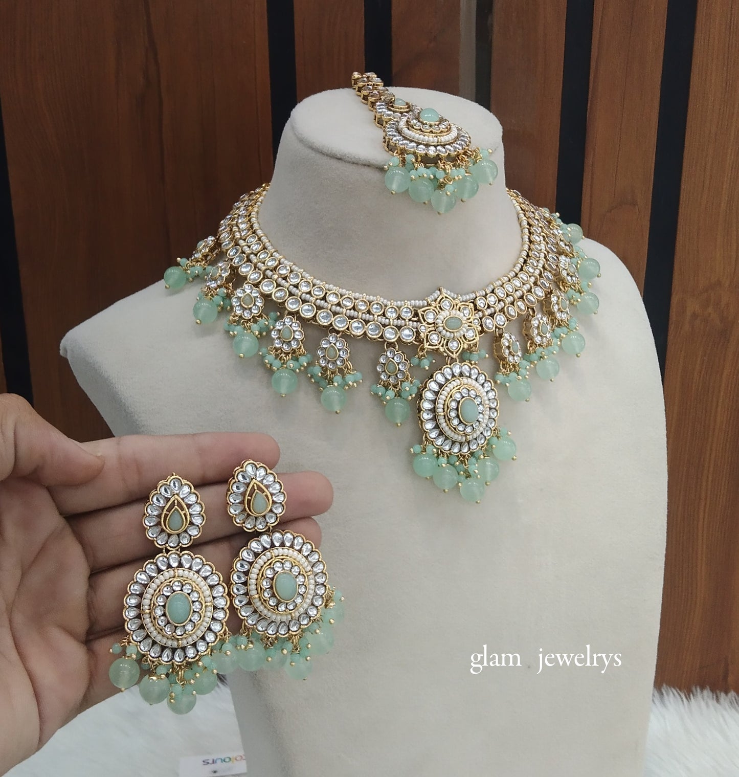 Mint Kundan necklace Set/ kundan Indian jewellery Preeti sets