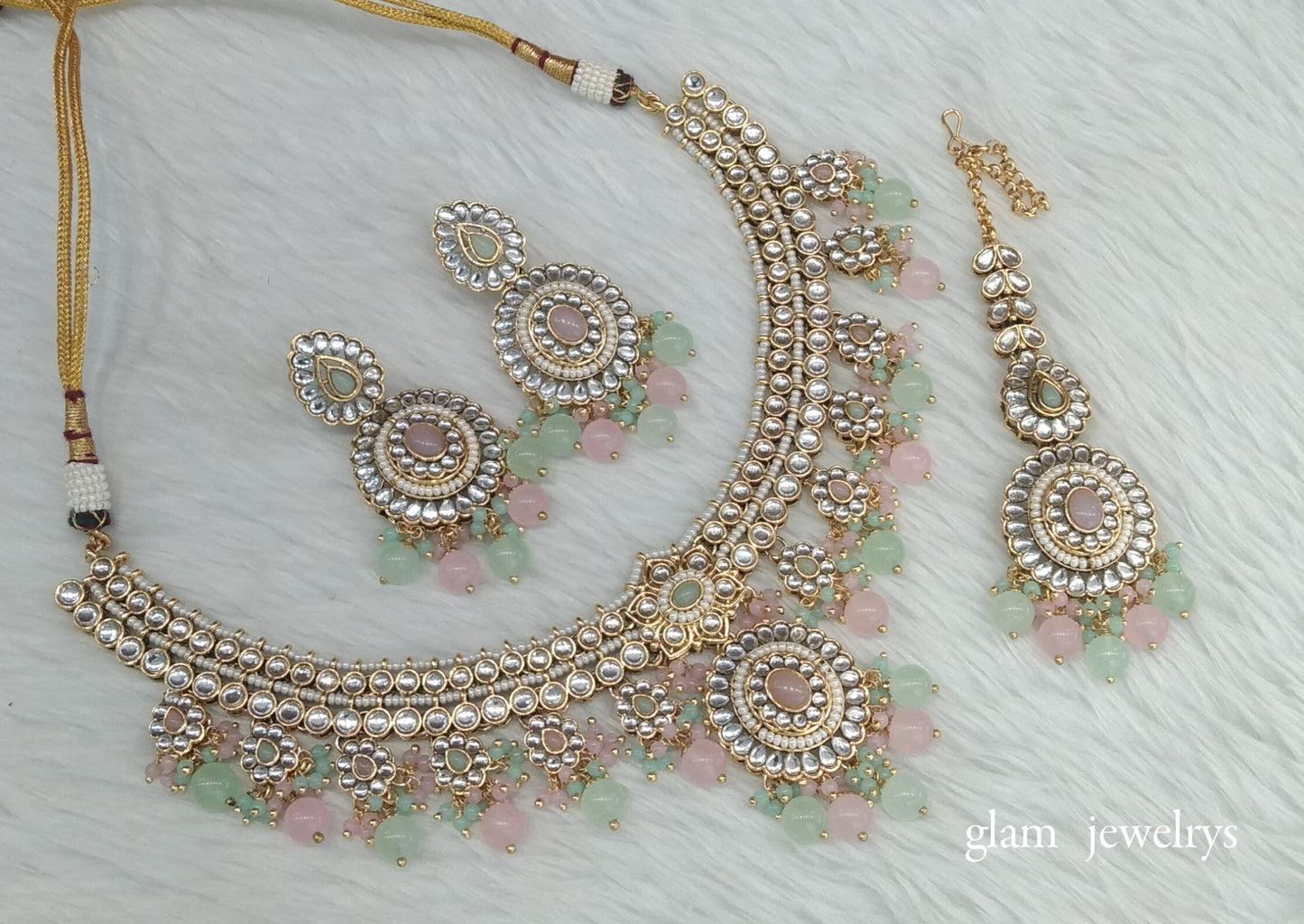 Mint Pink Kundan necklace Set/ kundan Indian jewellery Preeti sets