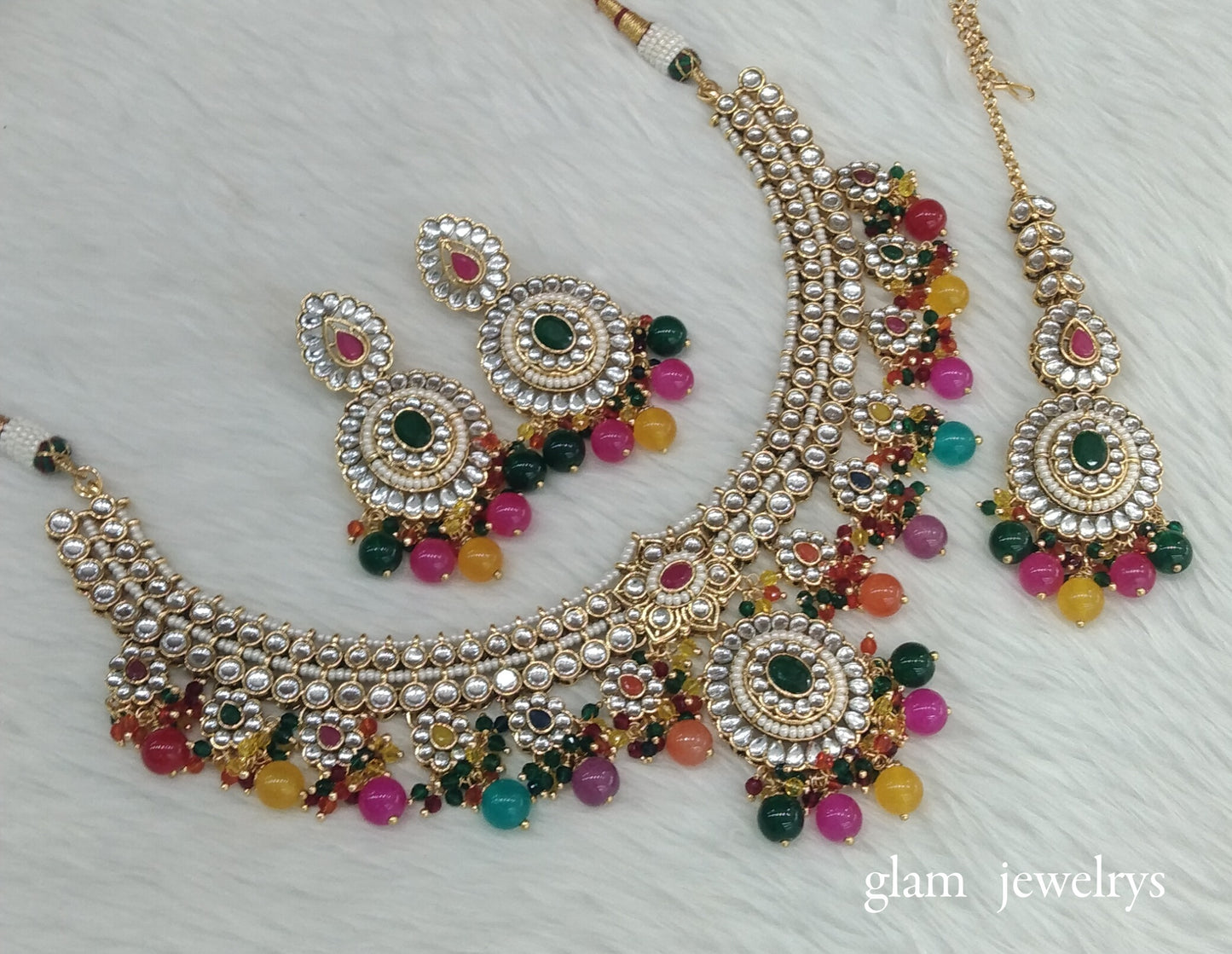 Multi Color Kundan necklace Set/ kundan Indian jewellery Preeti sets