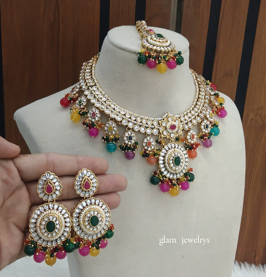 Multi Color Kundan necklace Set/ kundan Indian jewellery Preeti sets