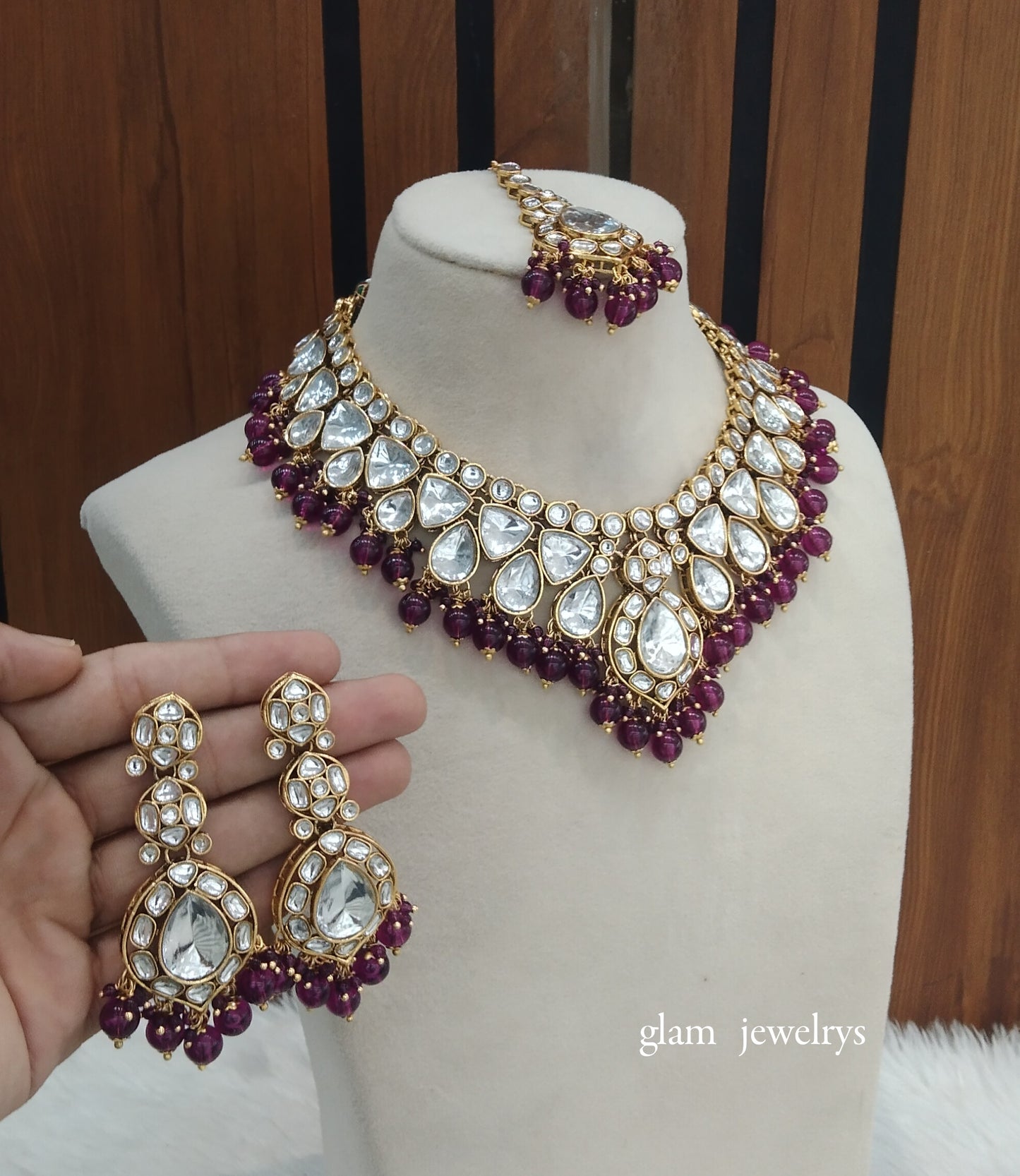 Purple Kundan necklace Set/ kundan Indian jewellery Mekha sets