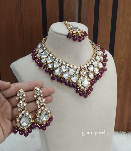 Purple Kundan necklace Set/ kundan Indian jewellery Mekha sets