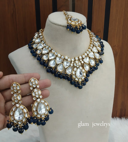 Blue Kundan necklace Set/ kundan Indian jewellery Mekha sets