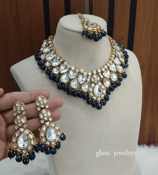 Blue Kundan necklace Set/ kundan Indian jewellery Mekha sets