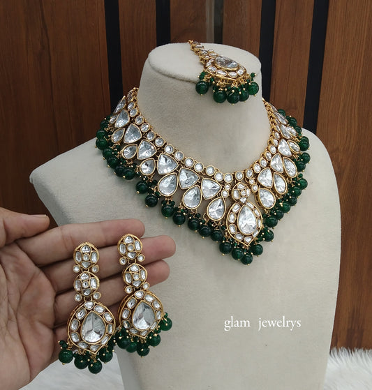 Green  Kundan necklace Set/ kundan Indian jewellery Mekha sets