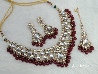 Maroon Kundan necklace Set/ kundan Indian jewellery Mekha sets