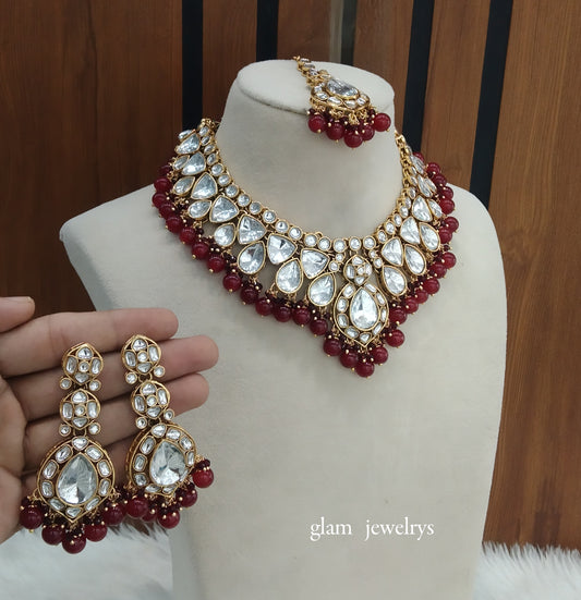 Maroon Kundan necklace Set/ kundan Indian jewellery Mekha sets