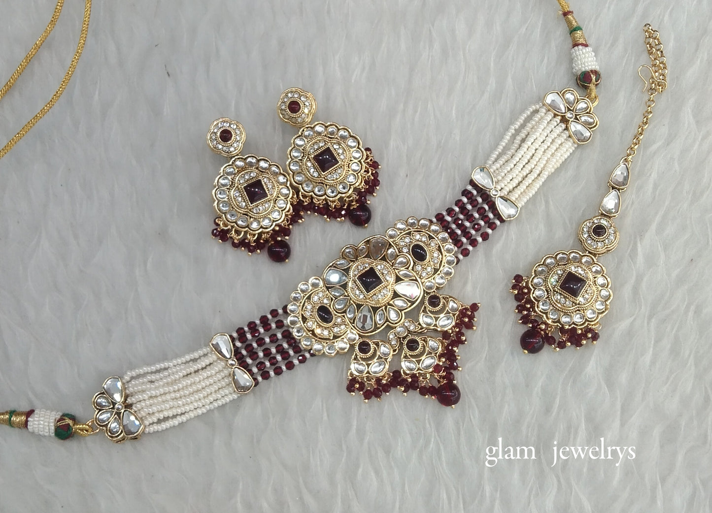 Maroon kundan Choker Indian jewellery Jasveer sets