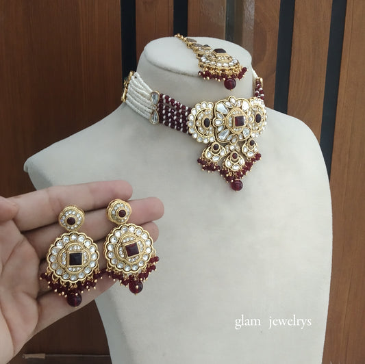 Maroon kundan Choker Indian jewellery Jasveer sets