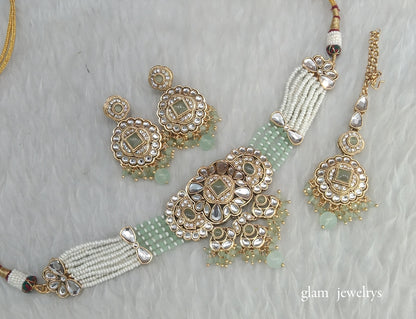 Mint kundan Choker Indian jewellery Jasveer sets