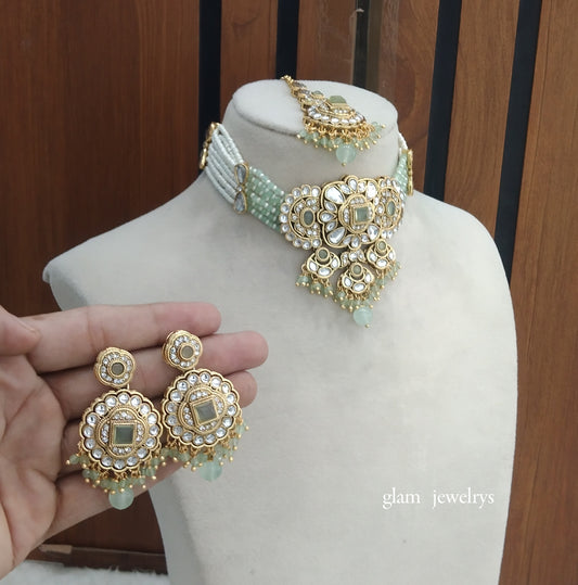 Mint kundan Choker Indian jewellery Jasveer sets