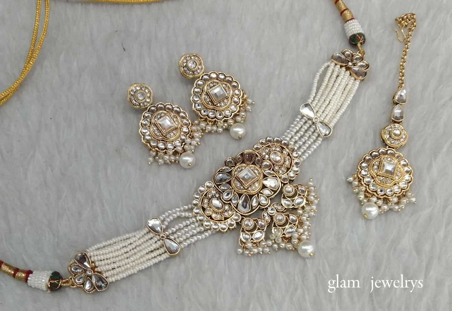 Gold White kundan Choker Indian jewellery Jasveer sets