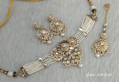 Gold White kundan Choker Indian jewellery Jasveer sets
