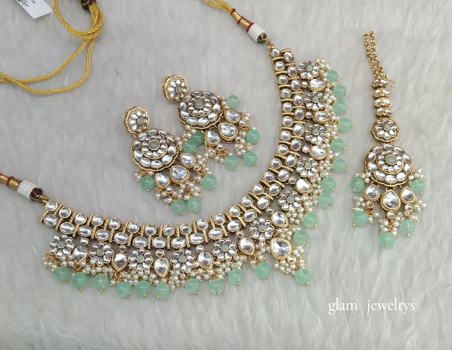 Mint Kundan necklace Set/ kundan Indian jewellery Simran sets