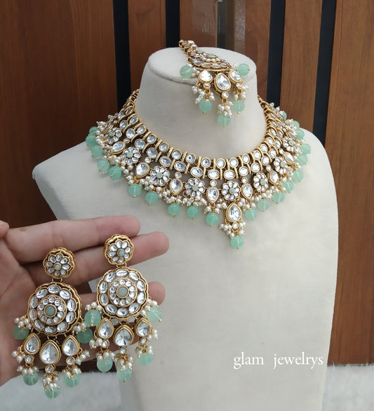 Mint Kundan necklace Set/ kundan Indian jewellery Simran sets