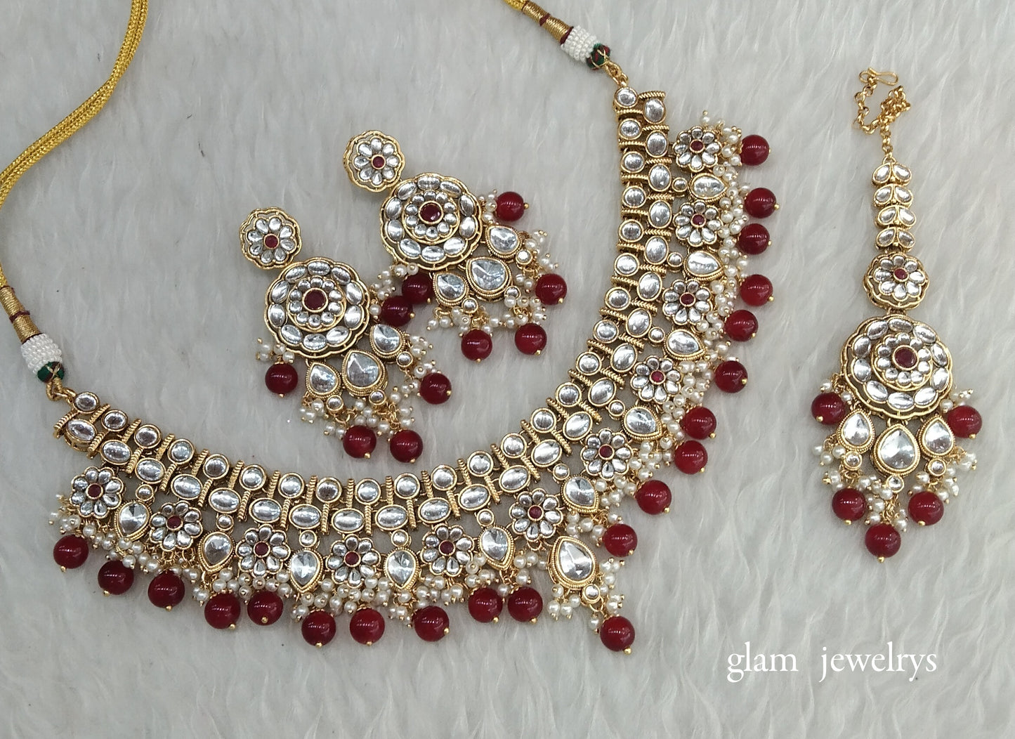 Maroon Kundan necklace Set/ kundan Indian jewellery Simran sets