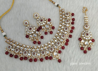 Maroon Kundan necklace Set/ kundan Indian jewellery Simran sets