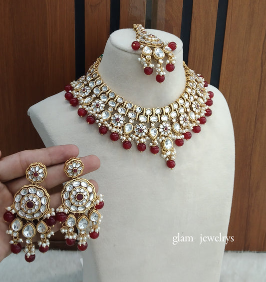 Maroon Kundan necklace Set/ kundan Indian jewellery Simran sets