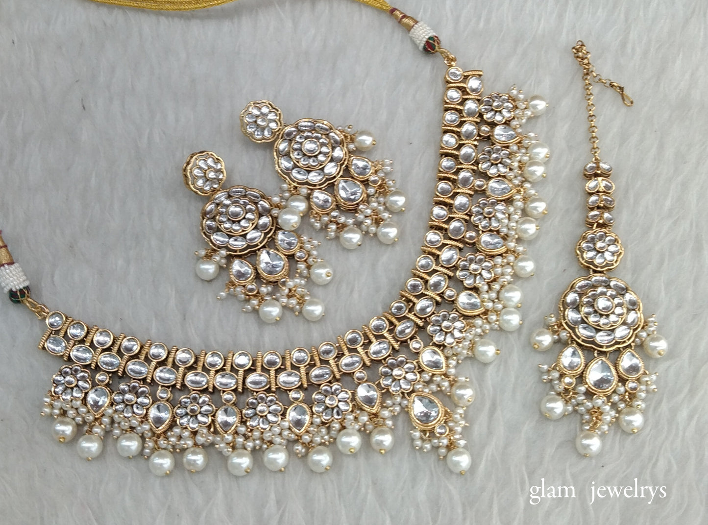 Gold White Kundan necklace Set/ kundan Indian jewellery Simran sets