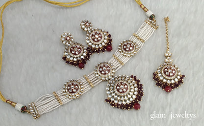 Maroon kundan Choker Indian jewellery Rimpi sets