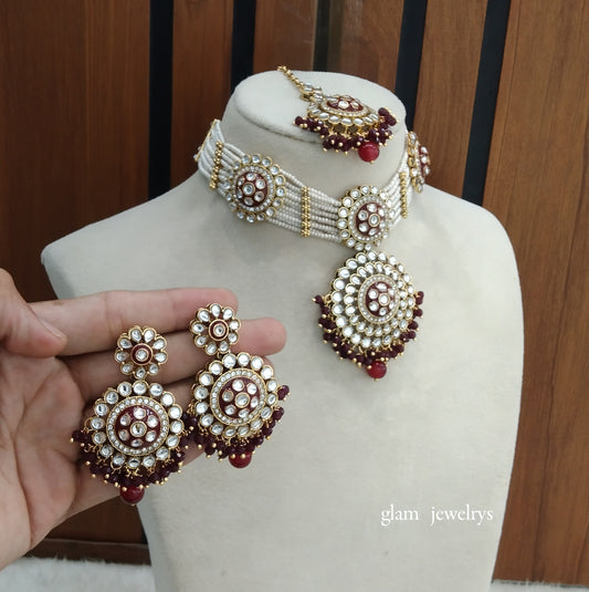 Maroon kundan Choker Indian jewellery Rimpi sets