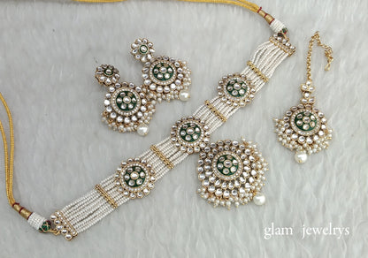 Green kundan Choker Indian jewellery Rimpi sets