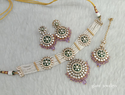 Green Lavender kundan Choker Indian jewellery Rimpi sets