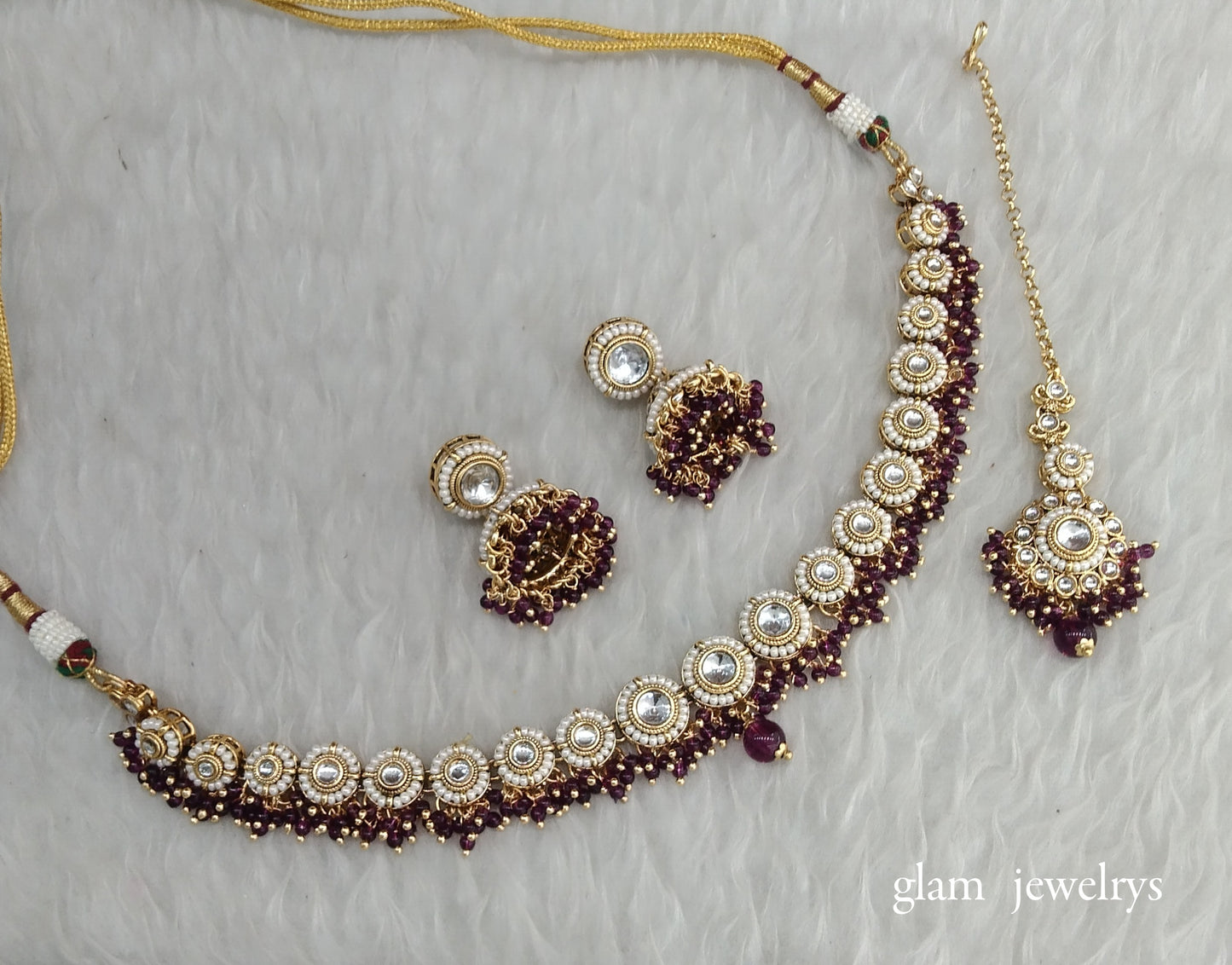 Purple Kundan necklace Set/ kundan Indian jewellery Ruhi sets