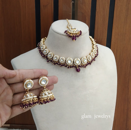 Purple Kundan necklace Set/ kundan Indian jewellery Ruhi sets