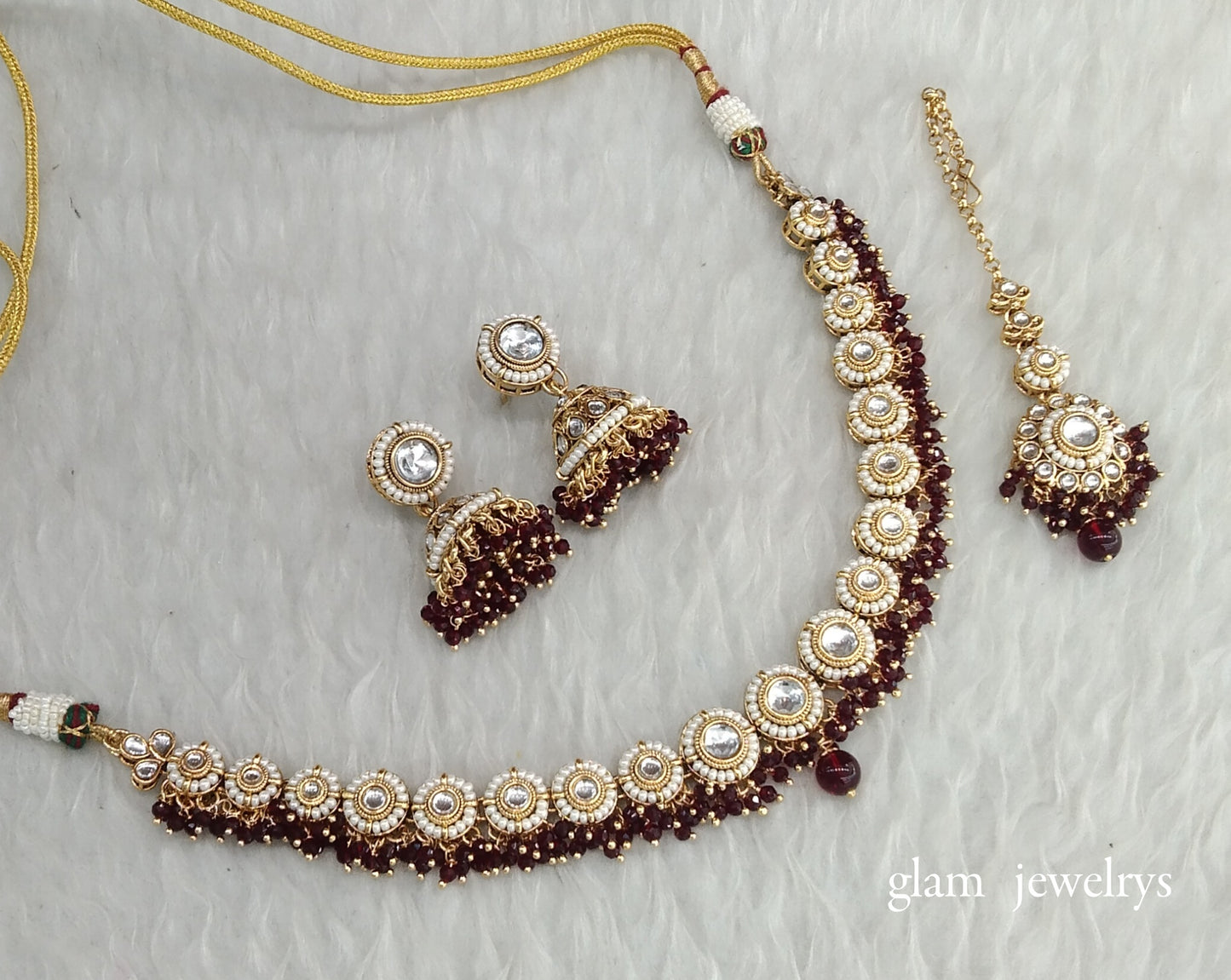 Maroon Kundan necklace Set/ kundan Indian jewellery Ruhi sets