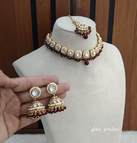 Maroon Kundan necklace Set/ kundan Indian jewellery Ruhi sets