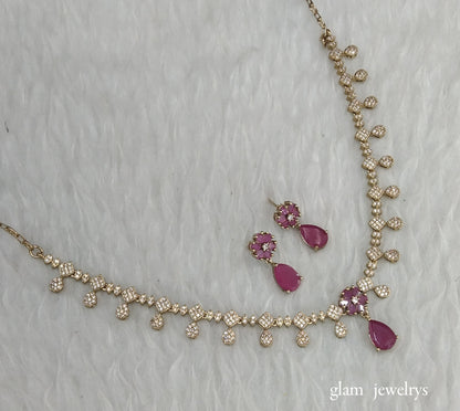 Antique Ruby American Diamond AD Eliza Necklace Set /Indian Necklace Set