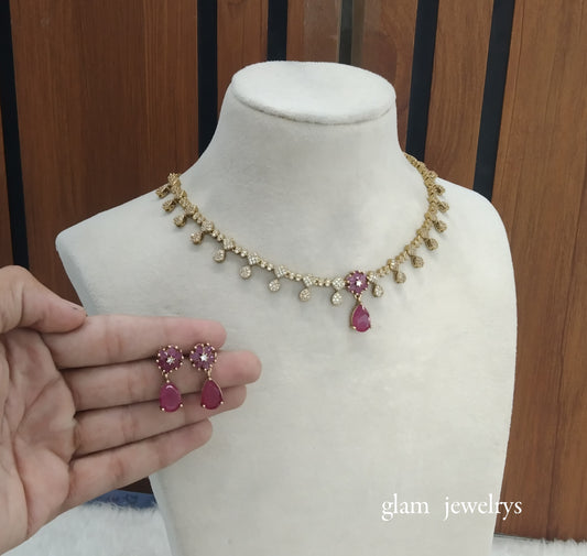 Antique Ruby American Diamond AD Eliza Necklace Set /Indian Necklace Set