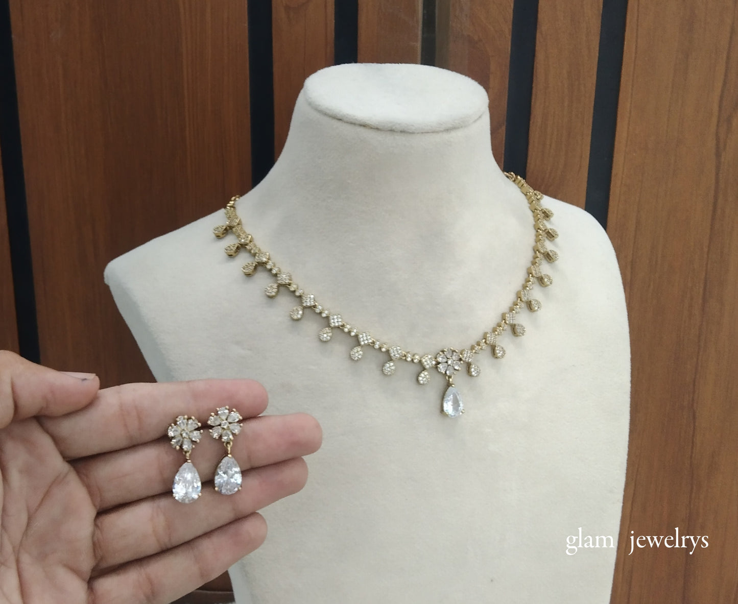 Antique American Diamond AD Eliza Necklace Set /Indian Necklace Set