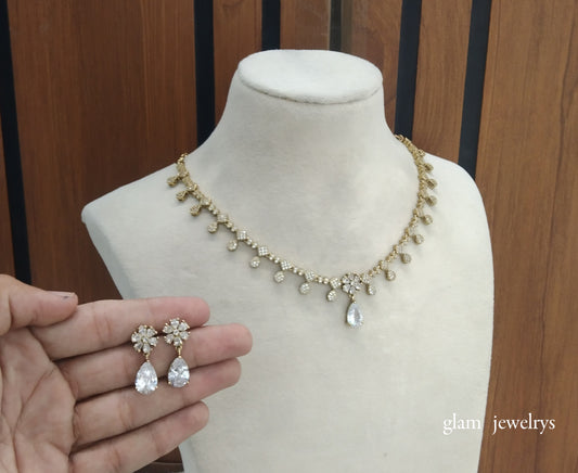 Antique American Diamond AD Eliza Necklace Set /Indian Necklace Set