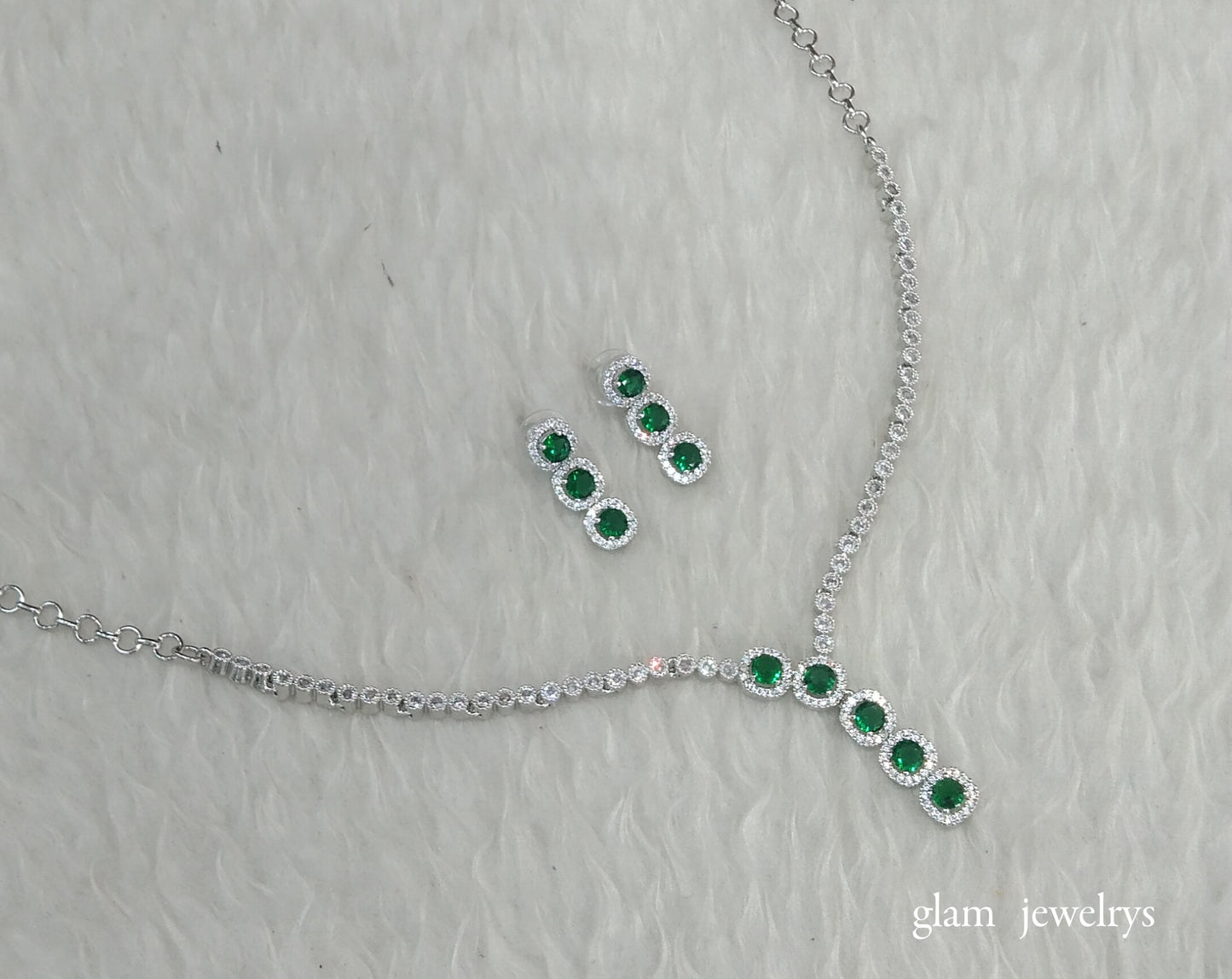 Silver Green  American Diamond AD Maya Necklace Set /Indian Necklace Set