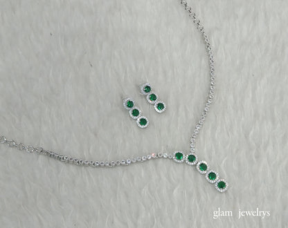 Silver Green  American Diamond AD Maya Necklace Set /Indian Necklace Set