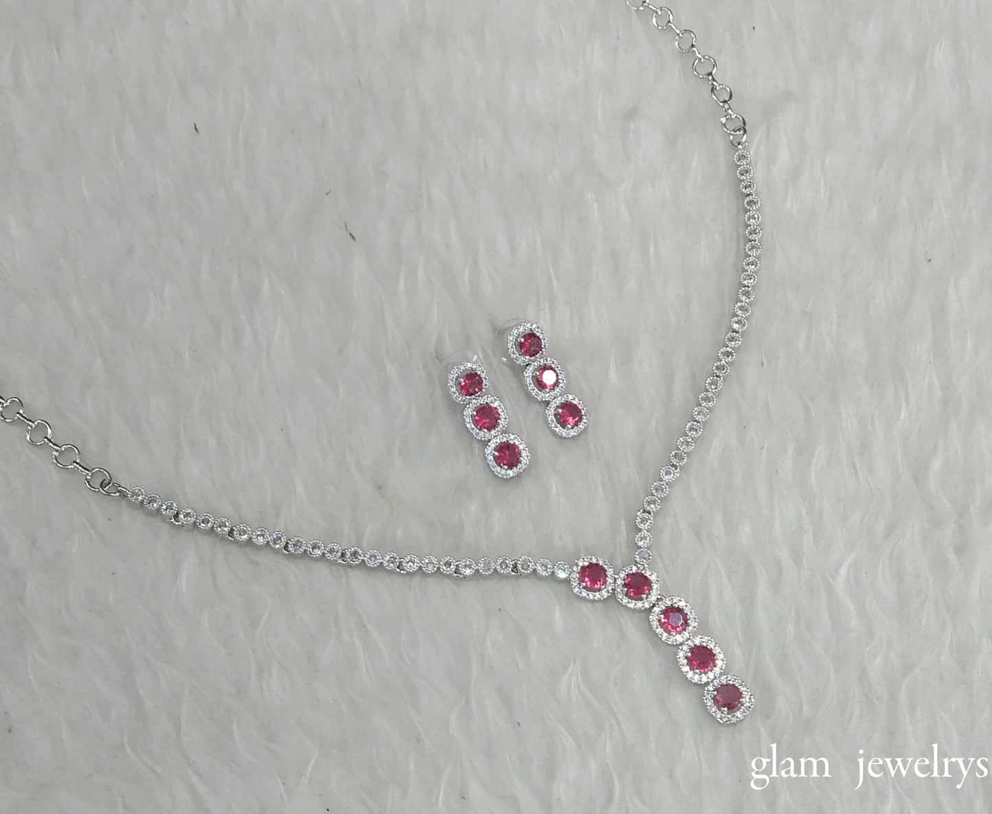 Silver Ruby American Diamond AD Maya Necklace Set /Indian Necklace Set