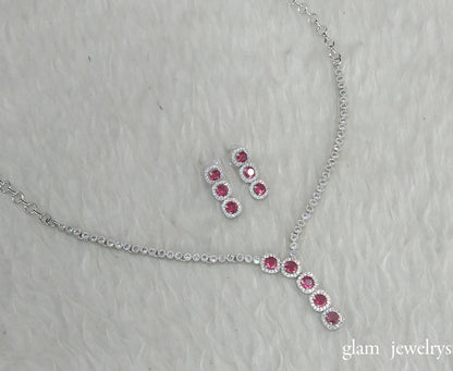Silver Ruby American Diamond AD Maya Necklace Set /Indian Necklace Set