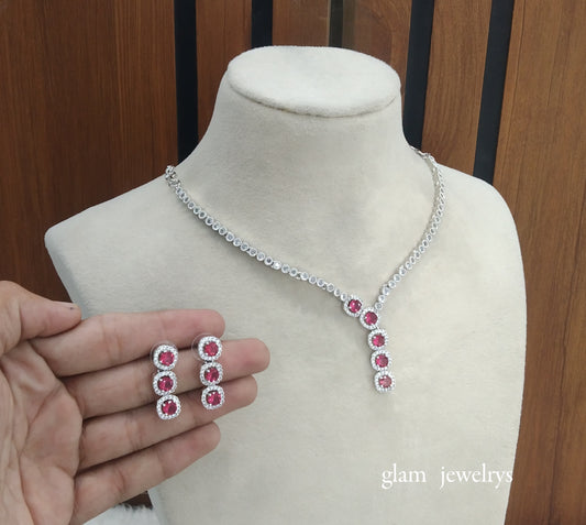 Silver Ruby American Diamond AD Maya Necklace Set /Indian Necklace Set