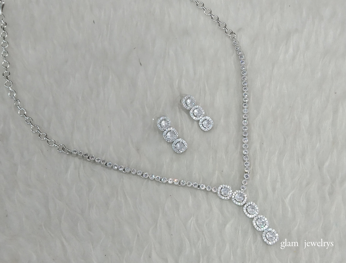 Silver American Diamond AD Maya Necklace Set /Indian Necklace Set