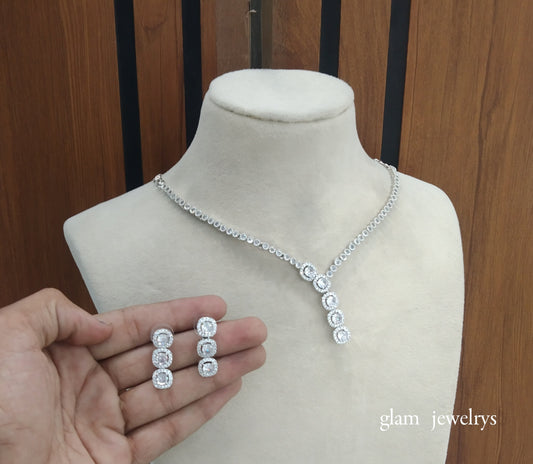 Silver American Diamond AD Maya Necklace Set /Indian Necklace Set