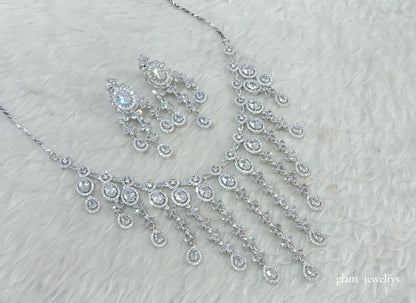 Silver American Diamond AD Luna Necklace Set /Indian Necklace Set
