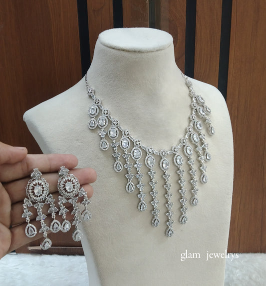 Silver American Diamond AD Luna Necklace Set /Indian Necklace Set