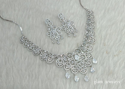 Silver American Diamond AD Vera Necklace Set /Indian Necklace Set