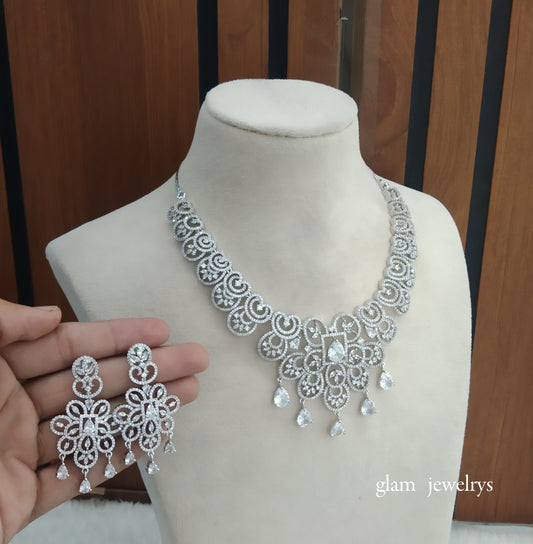 Silver American Diamond AD Vera Necklace Set /Indian Necklace Set