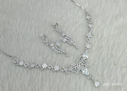 Silver American Diamond AD Vera Necklace Set /Indian Necklace Set