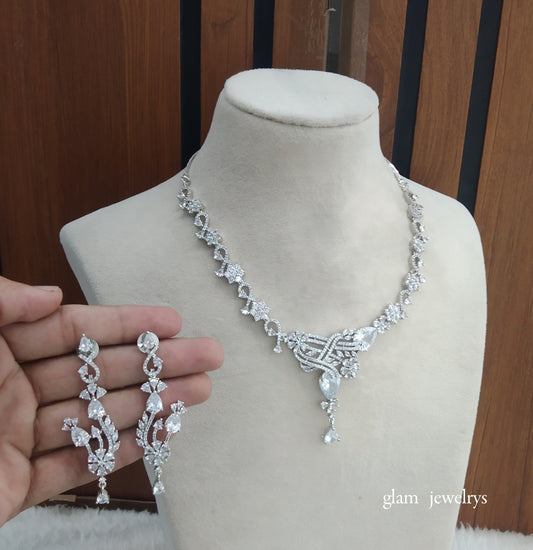 Silver American Diamond AD Vera Necklace Set /Indian Necklace Set